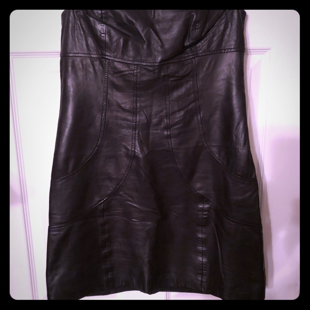 Black leather mini dress
